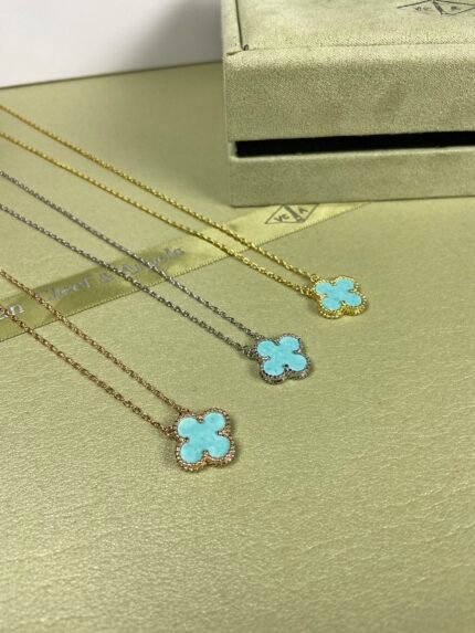vca necklace,green turquoise , gold, silver, rose gold