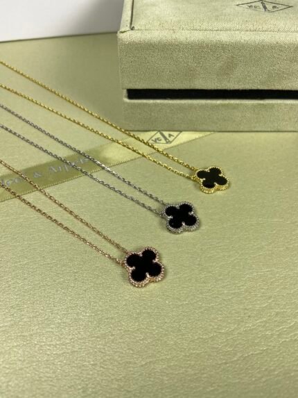 vca necklace,black agate , gold, silver, rose gold