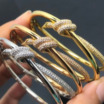 tiffany bangle, knot wire, 2loops, with diamonds, ragular size, top quality
