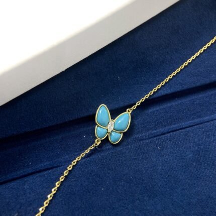 vca necklace, blue butterfiy, gold, silver