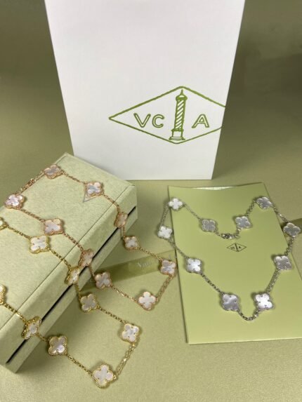 10 motifs necklace, white mother of pearl, gold, rose gold ,silver