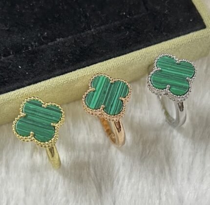 vca single clover ring, malachite, gold, rose gold, silver