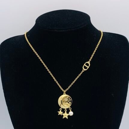 dior necklace. moon with stars and pearl