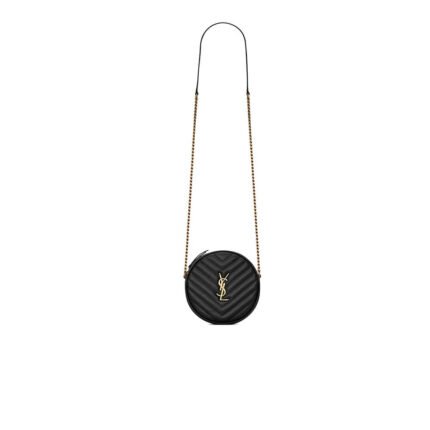 VINYLE ROUND CAMERA BAG IN CHEVRON-QUILTED GRAIN DE POUDRE EMBOSSED LEATHER