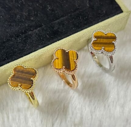 vca single clover ring, tiger eyes, gold, rose gold, silver