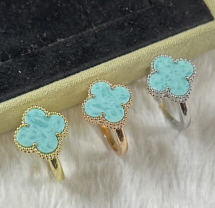 vca single clover ring, turquoise, gold, rose gold, silver