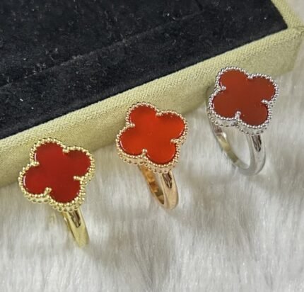 vca single clover ring, red carnelian , gold, rose gold, silver